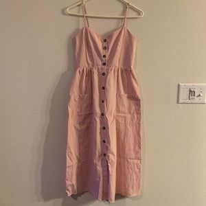 Simple Pink Striped Spaghetti Strap Midi Dress